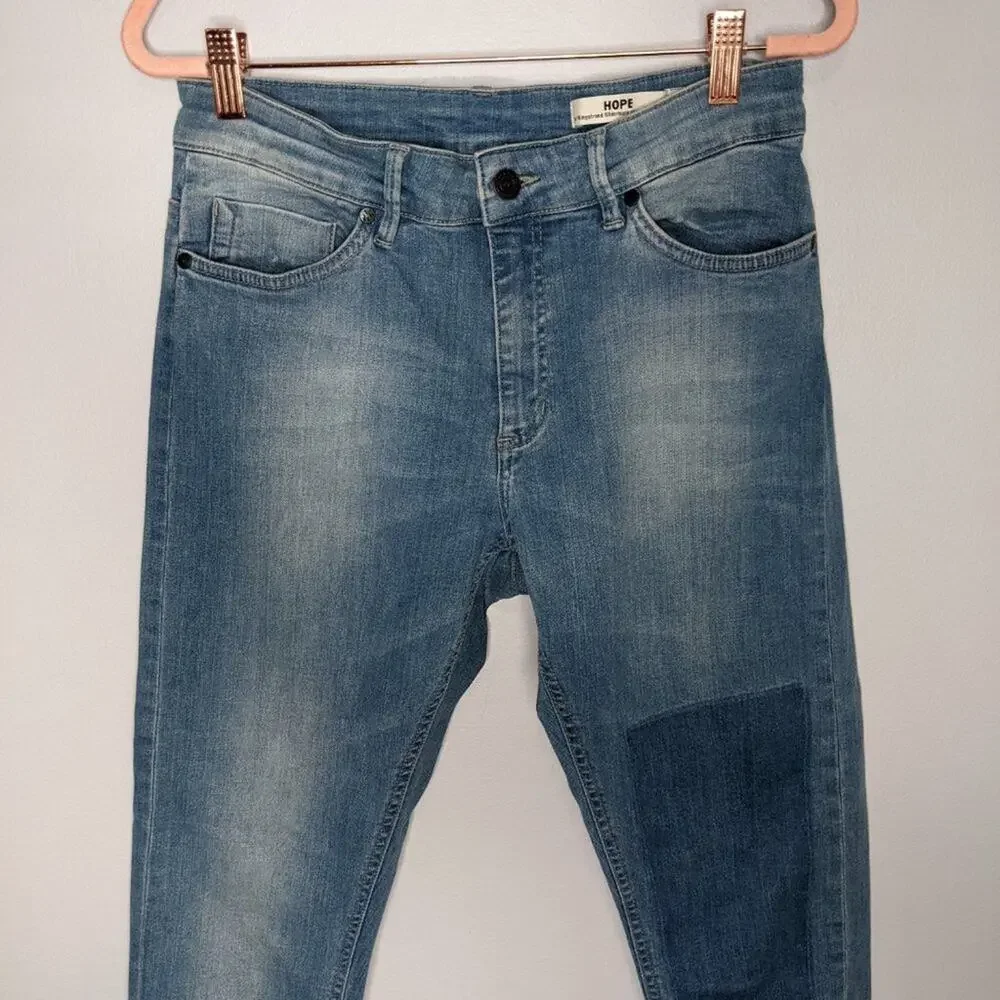 Hope Blue Distressed Stay Patch Relaxed Denim Jeans Size 26